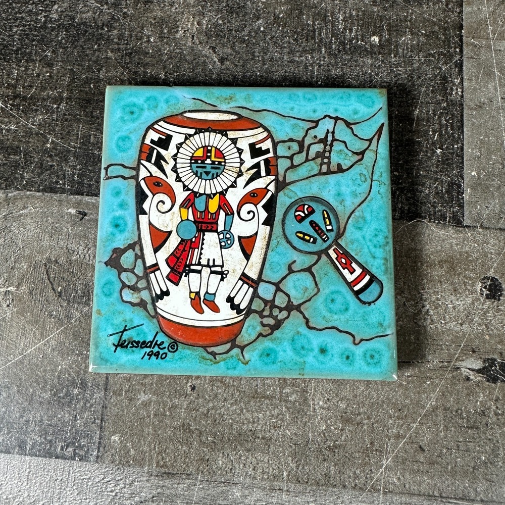 Vintage Cleo Teissedre Southwest Art Coaster Trivet Wall Decor Ceramic Tile 4x4
